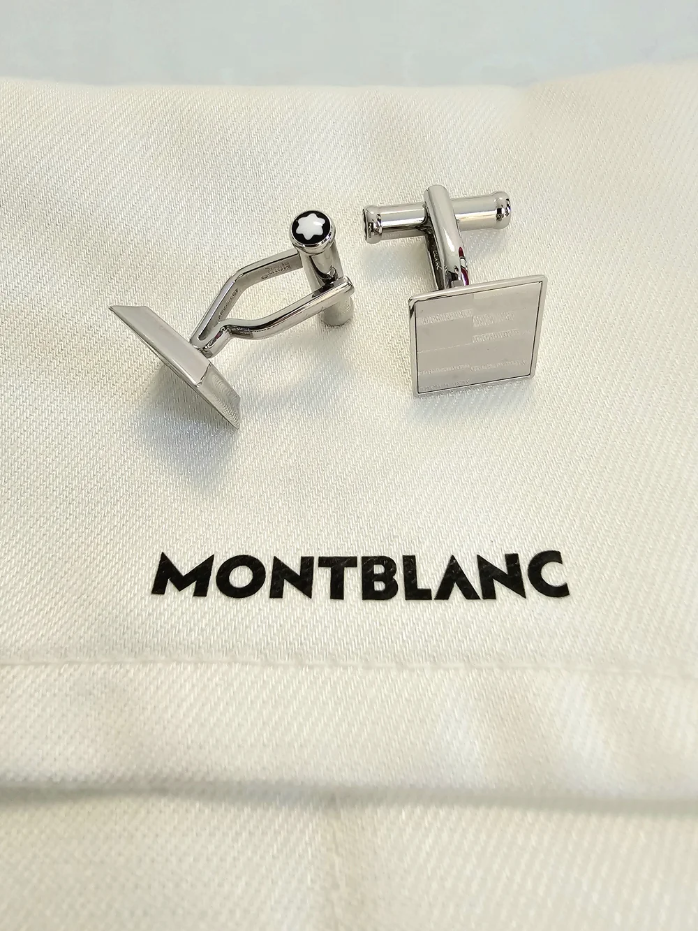 Montblanc Men's Square Silver Stainless Steel Bullet Back Cufflinks NWB